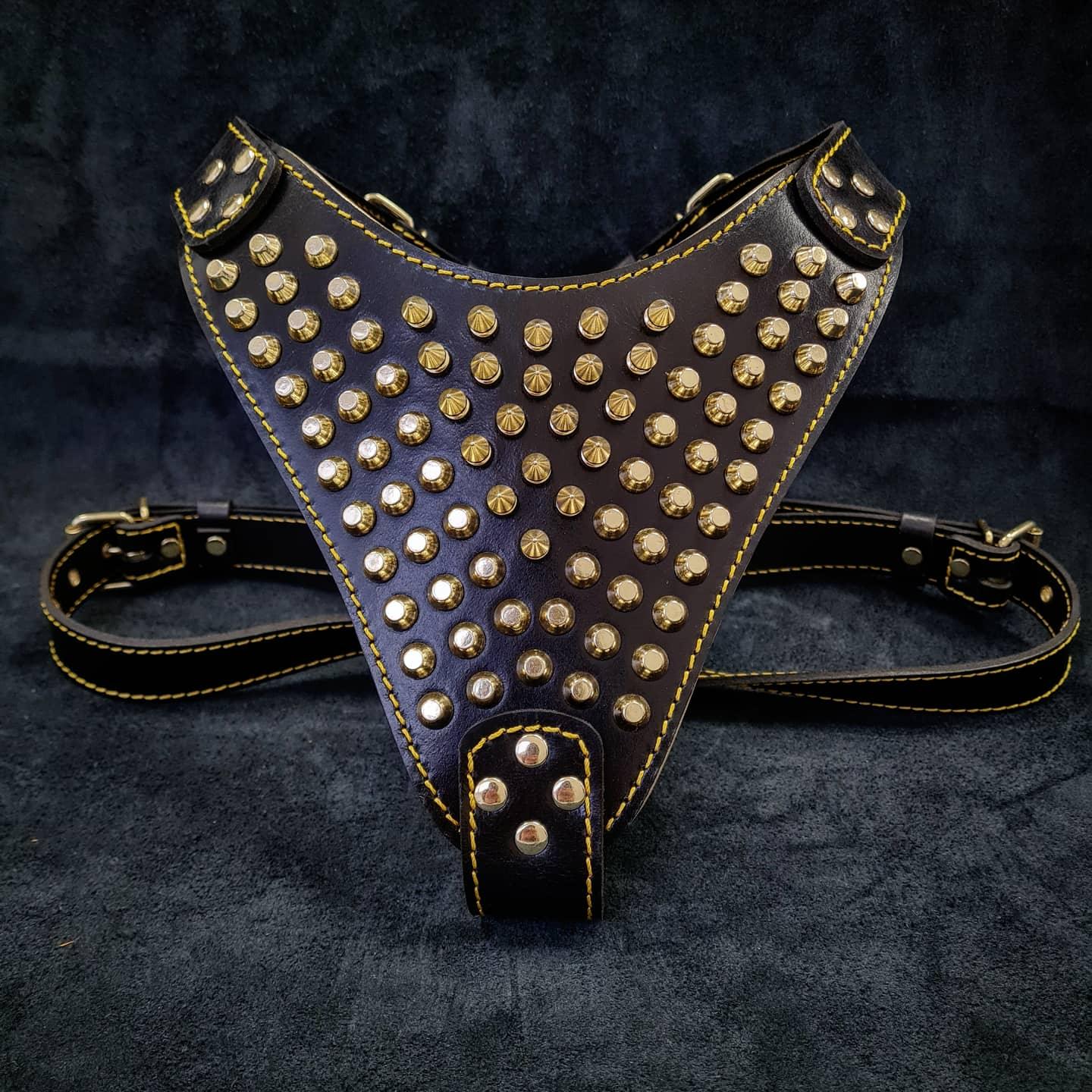 Bestia genuine leather chest plate harnesses for large dog breeds