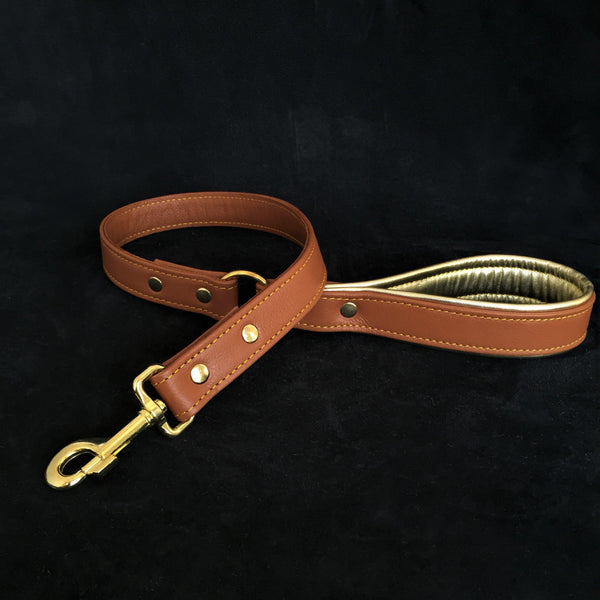 Soft leather brass plated leash