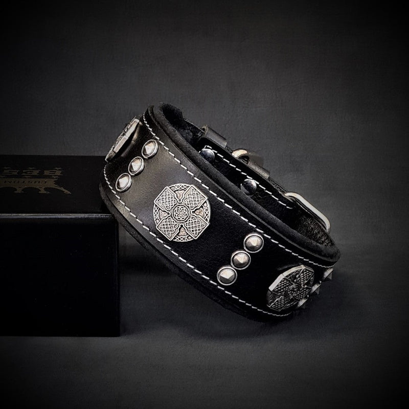 The "Maximus" collar 2 inch wide black & silver Collars