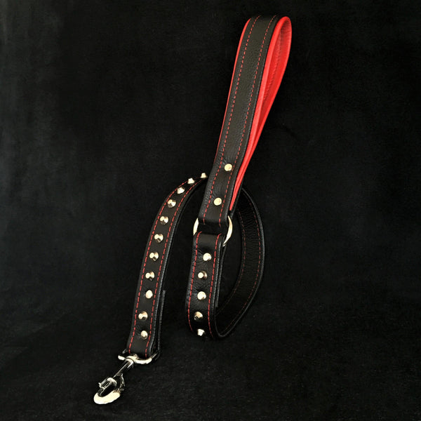 Black soft leather studded leash