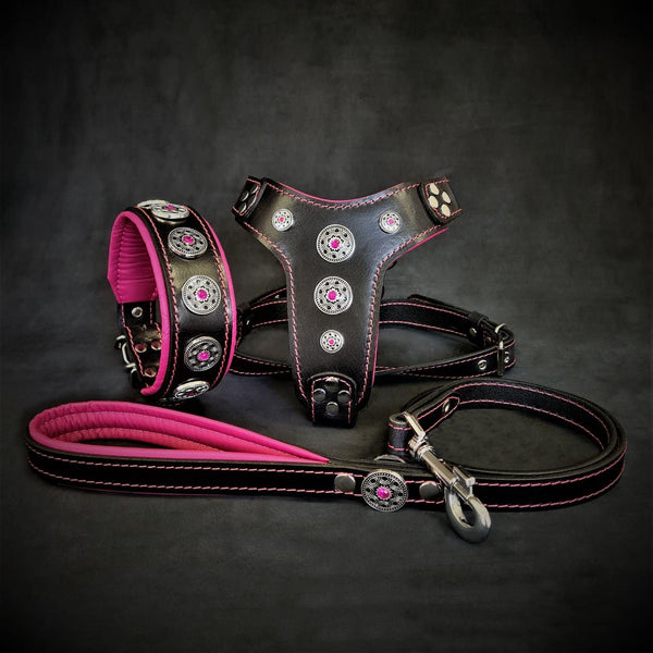 The ''Bijou'' SET -  Collar, Harness, Leash. Pink