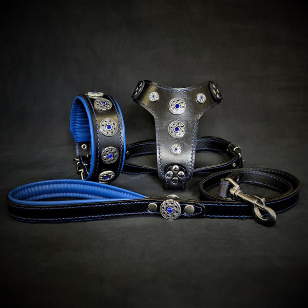 Blue leather hot sale dog harness