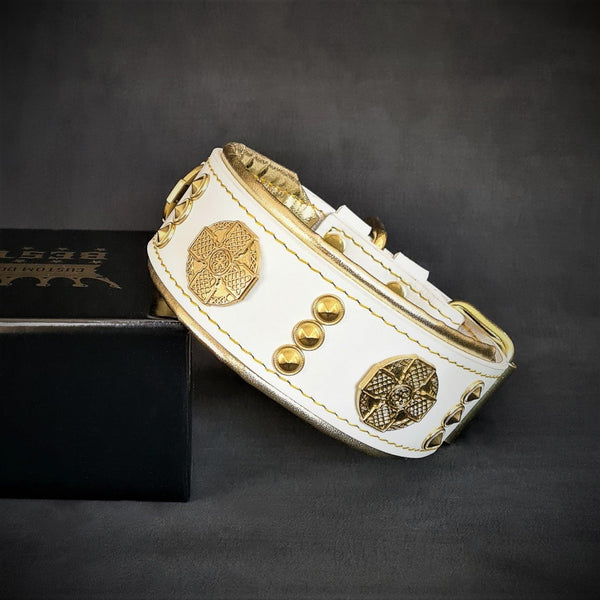 The "Maximus" collar 2 inch wide white & gold