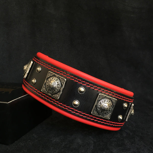 The "Eros" collar 2.5 inch wide black & red
