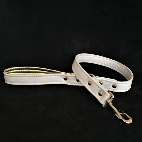 White soft leather dog leash